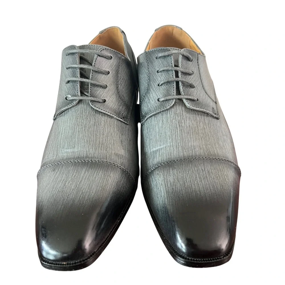 Antonio Cerrelli Mens Gray Ombre Wood Grain Cap Toe Derby Shoes 6782 Size‎ 10